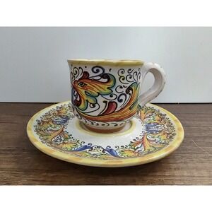 Meridiana Ceramiche Italy Hand Painted Demitasse Expresso Cup And Saucer W5